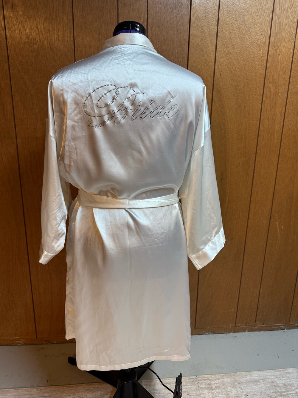 Bride Robe Satin Womens Large White Wedding Bridal Gem Bedazzle